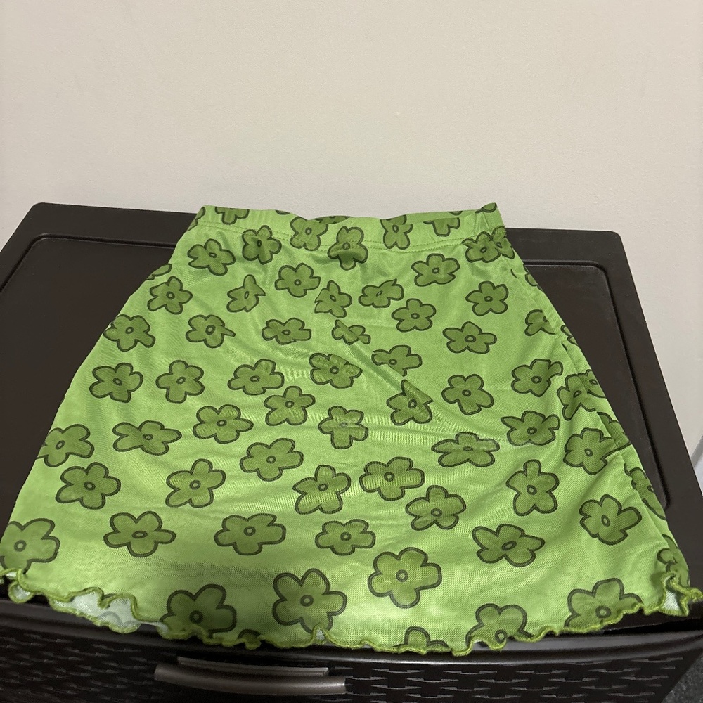 Green flowered, mini skirt